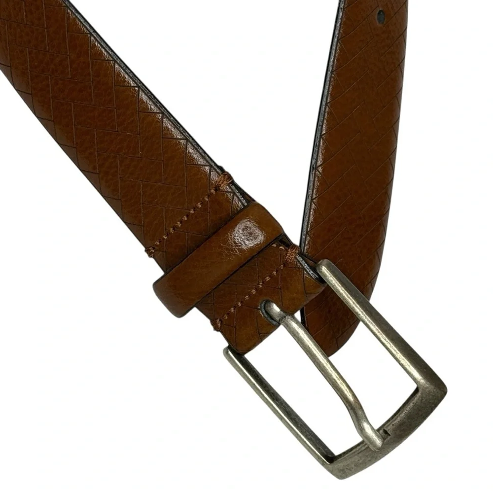 Johnston Murphy Leather Embossed Italian Camel Tan Belt #75-7522 Men 42 Business